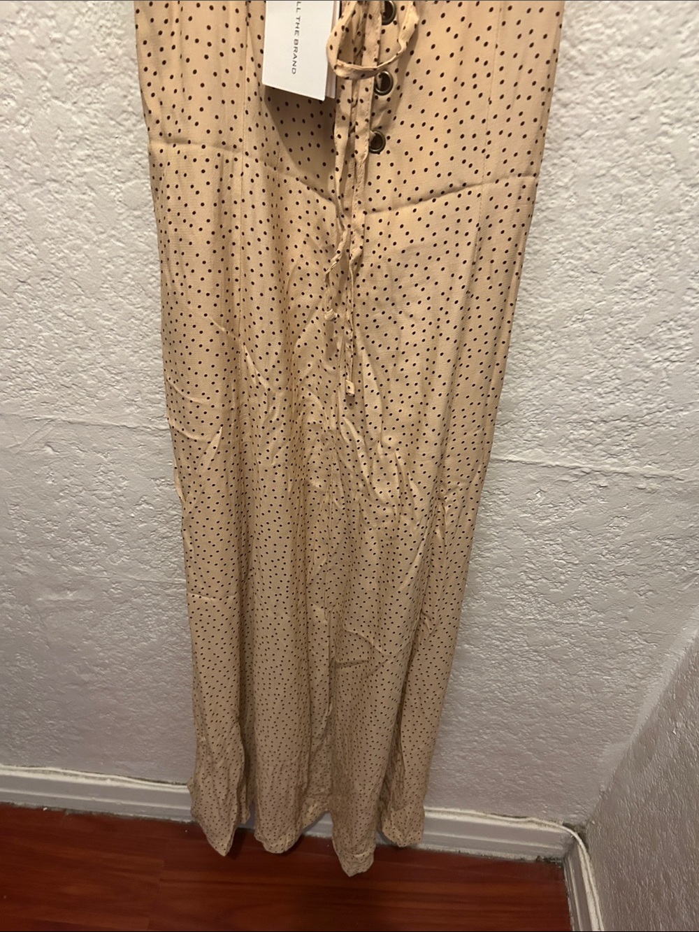 ⭐️ANTHROPOLGIE⭐️ FAITHFUL THE BRAND NWT Beige Polka Dot Lace-Up Maxi Slip Dress - Picture 7 of 13